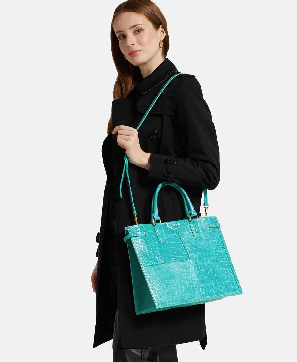 Guess kožená kabelka tote Tyrkysová 5