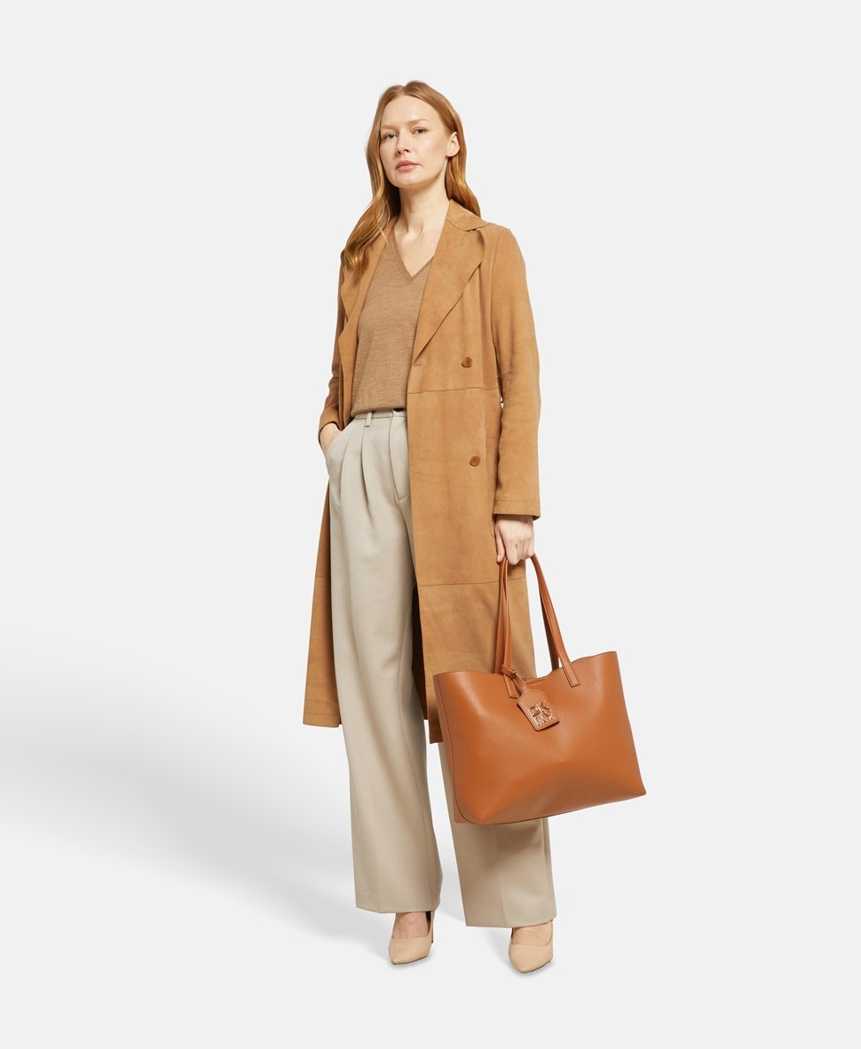 DKNY kožená kabelka shopper Camel 5