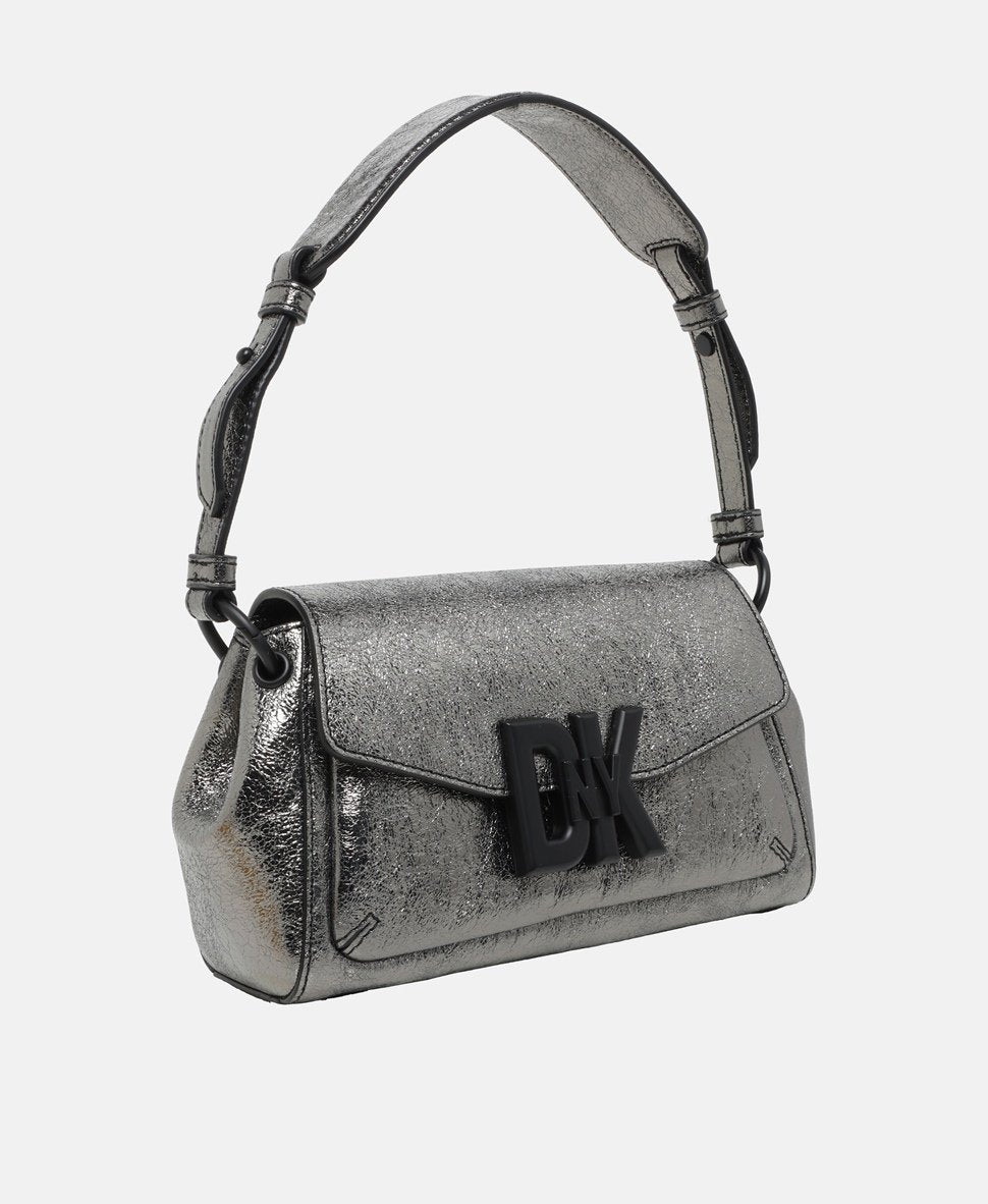 DKNY Kožená kabelka přes rameno Stříbrná 1