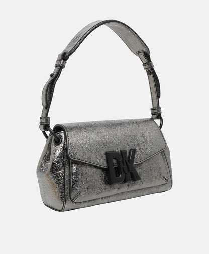 DKNY Kožená kabelka přes rameno Stříbrná 1