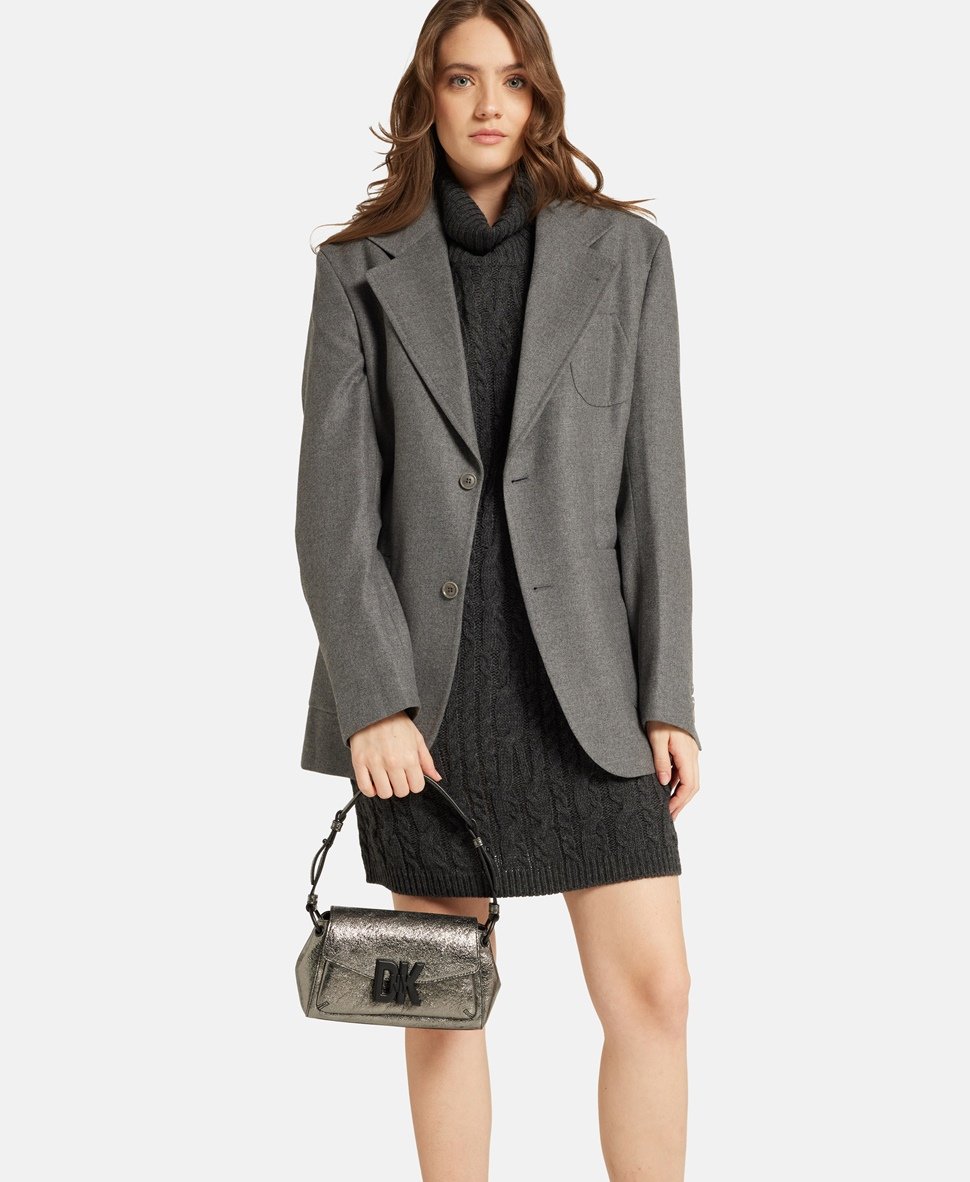 DKNY Kožená kabelka přes rameno Stříbrná 5