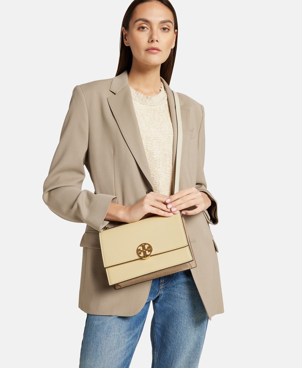 Tory Burch Kožená kabelka přes rameno Žlutá 5