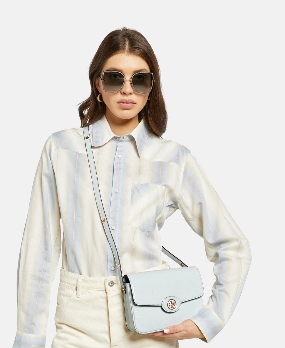 Tory Burch Kožená kabelka přes rameno Modrá 5