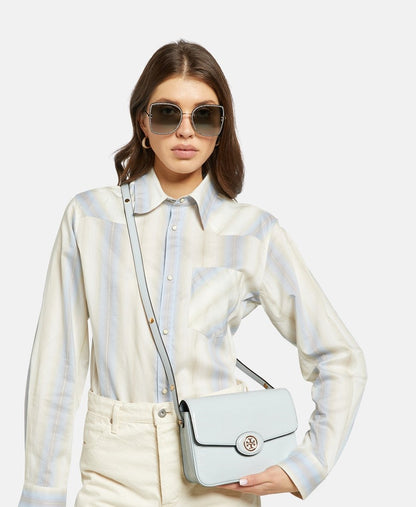 Tory Burch Kožená kabelka přes rameno Modrá 5