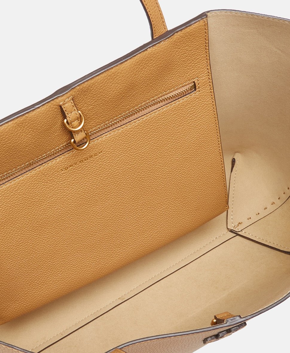 Tory Burch kožená kabelka shopper Hnědá 3