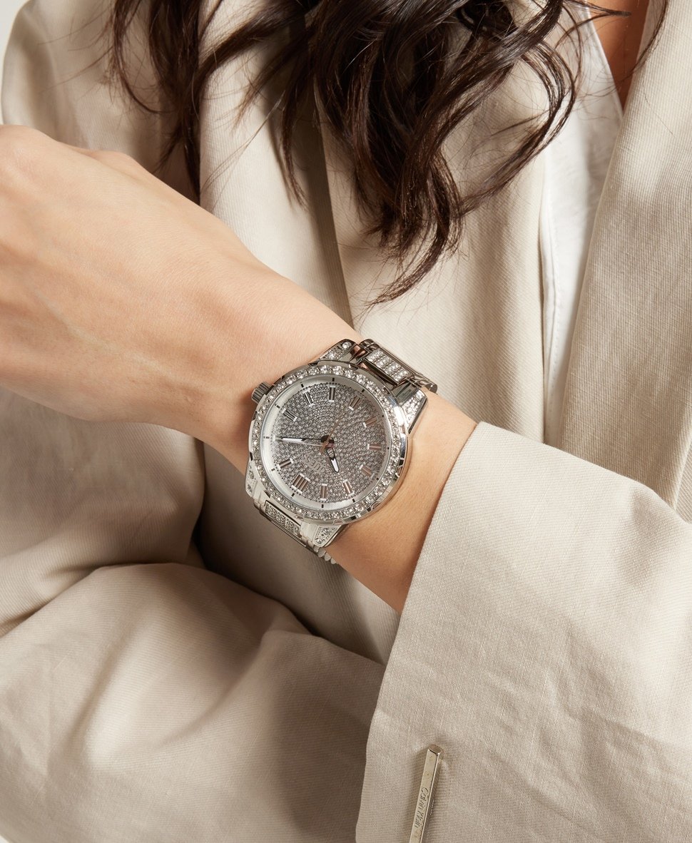 Guess hodinky s diamanty Stříbrná 5
