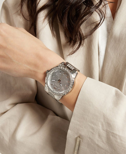 Guess hodinky s diamanty Stříbrná 5