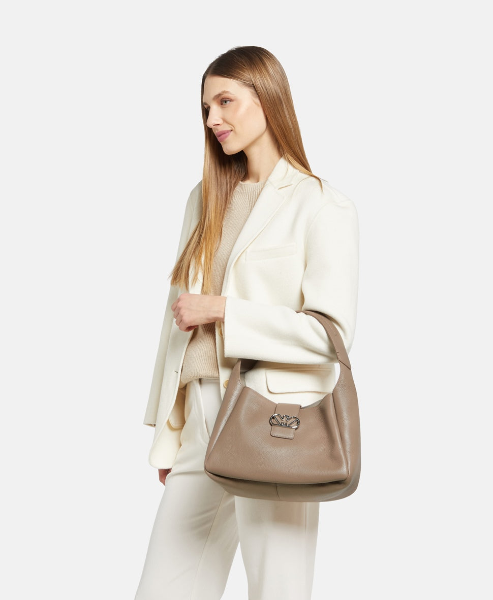 Emporio Armani Kožená kabelka přes rameno Taupe 5
