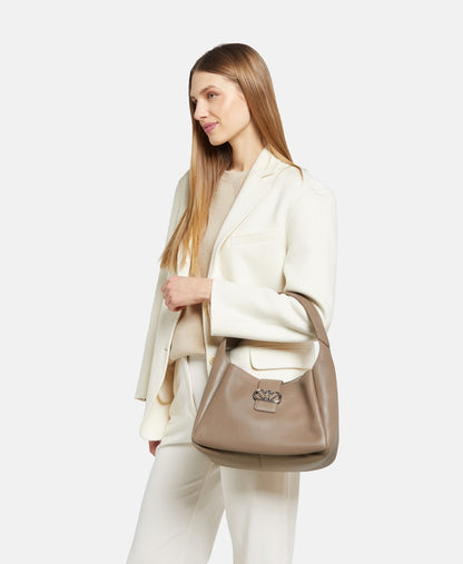 Emporio Armani Kožená kabelka přes rameno Taupe 5