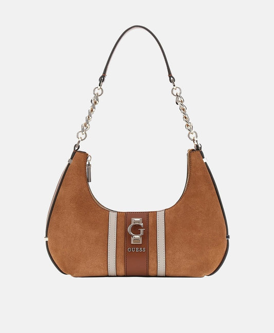 Guess Kožená kabelka přes rameno Koňaková 1